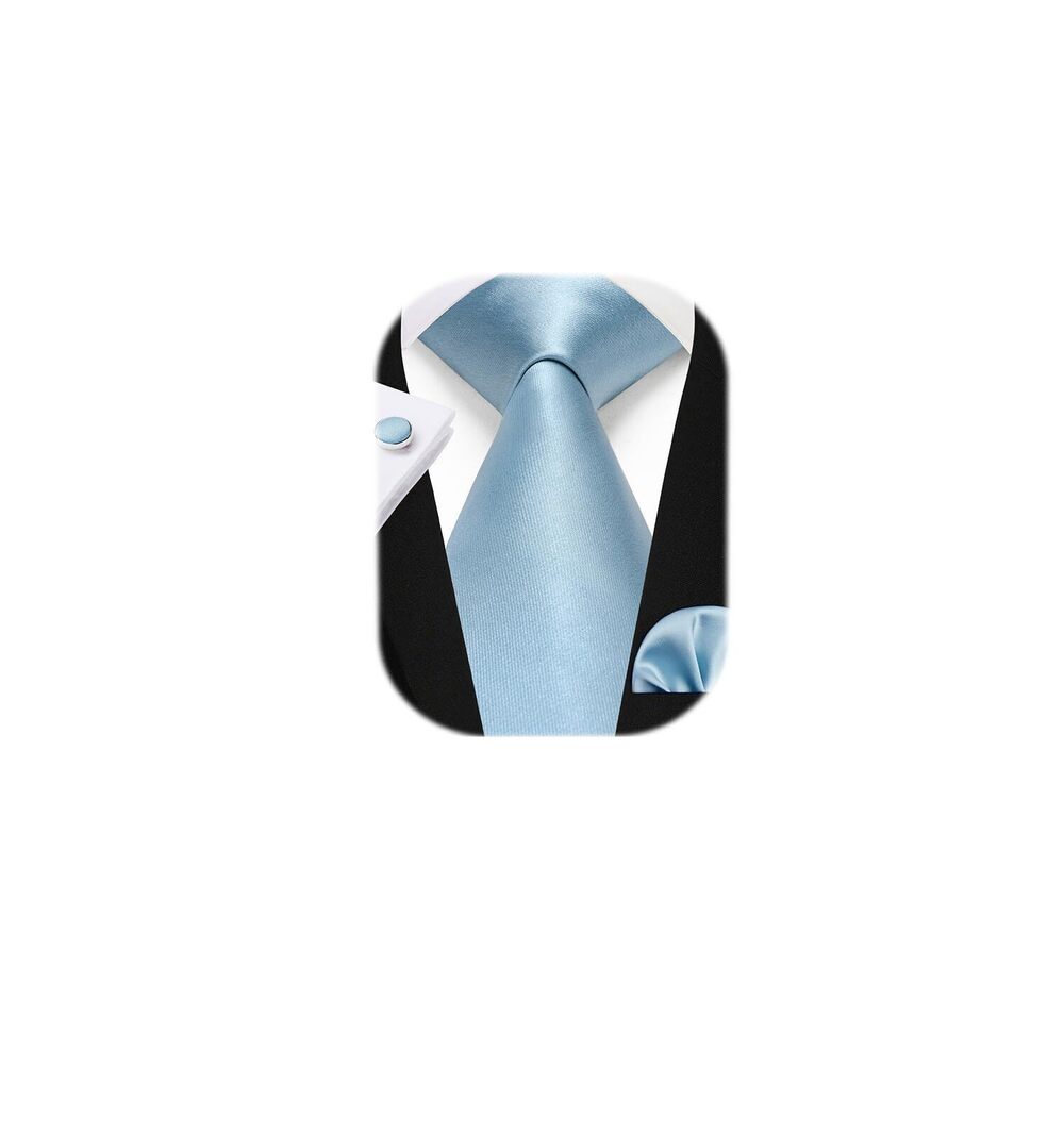 1905 Blue Ties Classic Necktie Solid Light Blue Tie and Pocket Square Set